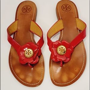 Tory Burch Flip-Flops Breely Red Flower Sz 10.5 Sandals